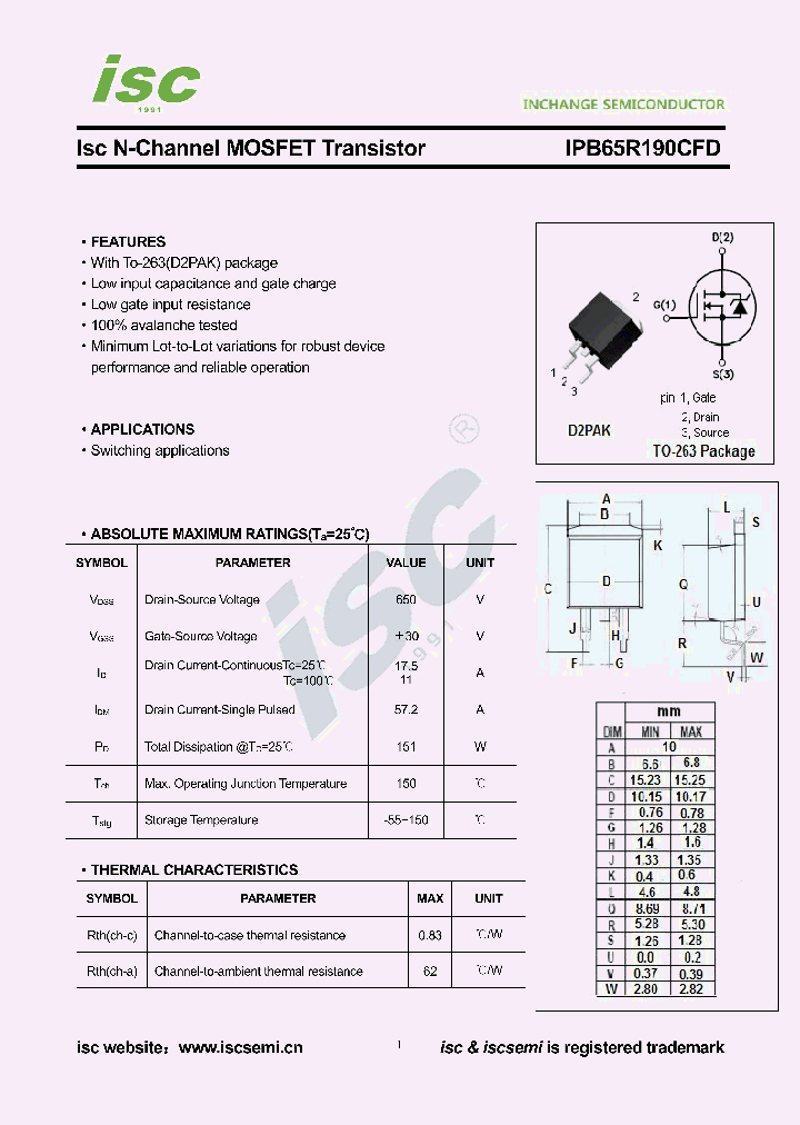 IPB65R190CFD_9074978.PDF Datasheet
