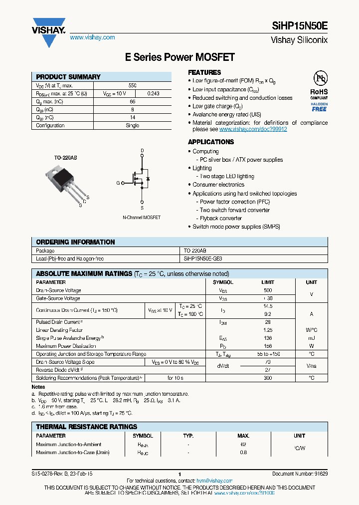 SIHP15N50E_9077631.PDF Datasheet
