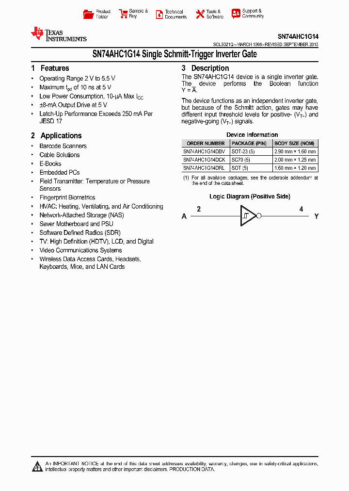 SN74AHC1G14DBV_9081228.PDF Datasheet
