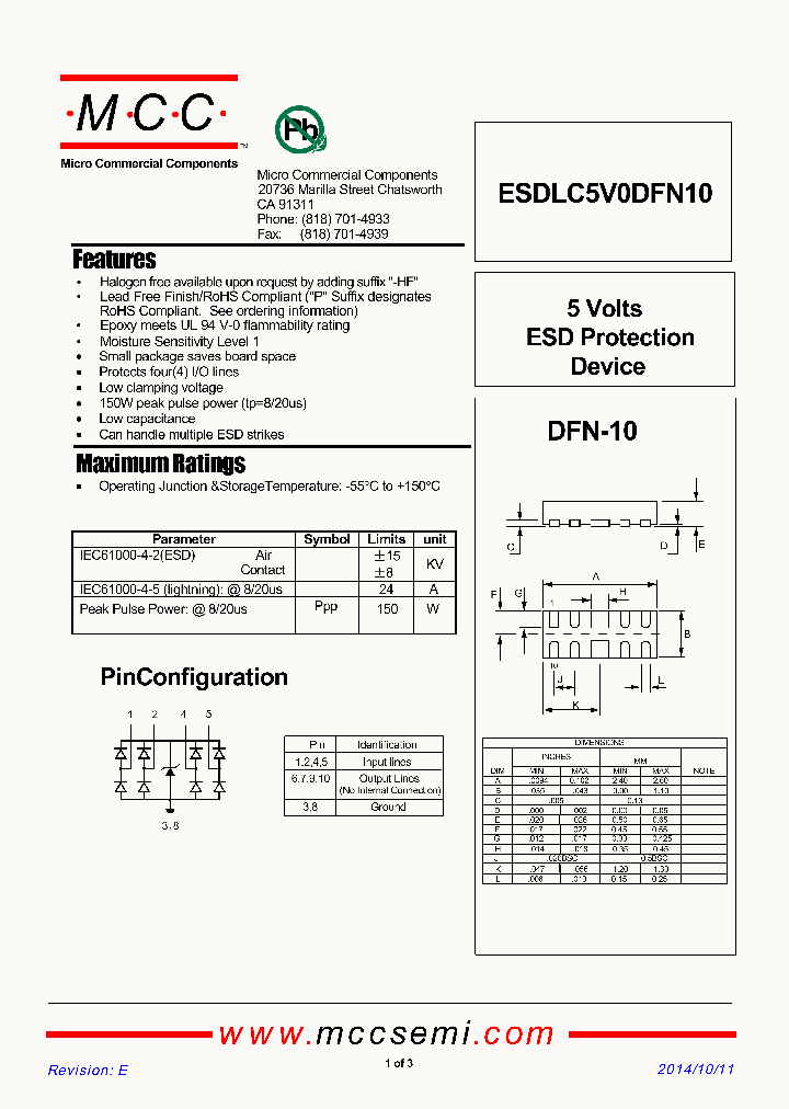ESDLC5V0DFN10_9083523.PDF Datasheet
