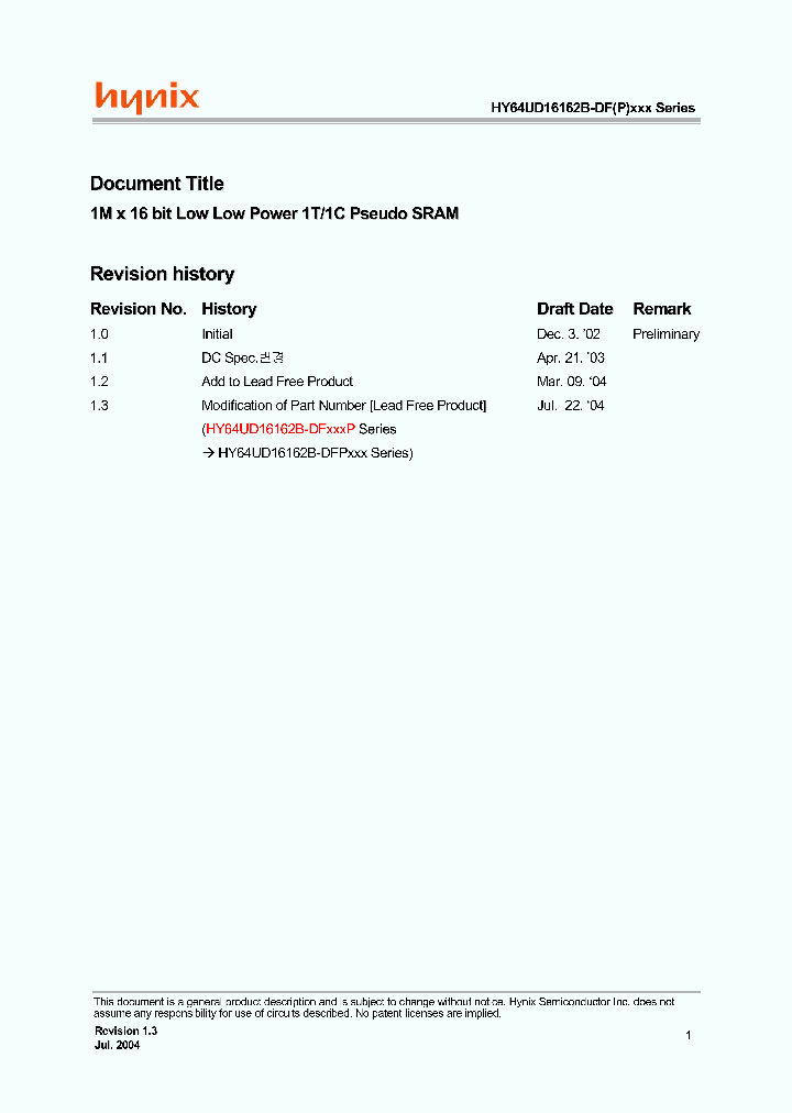 HY64UD16162B_9086727.PDF Datasheet
