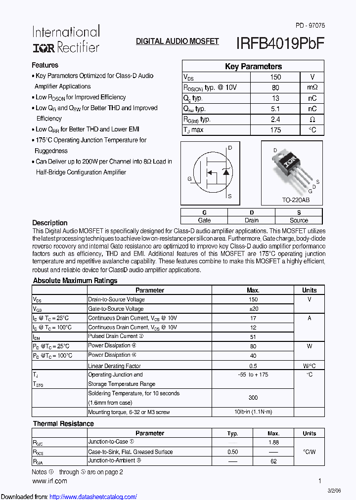 IRFB4019PBF_9093101.PDF Datasheet