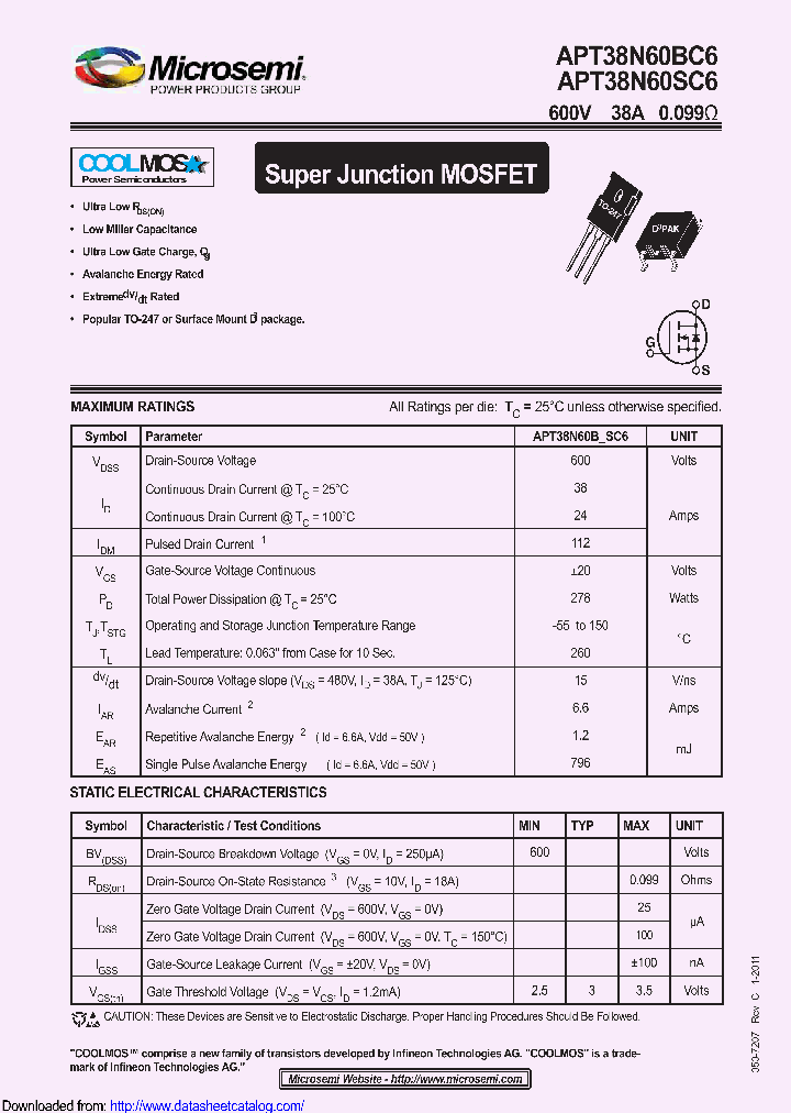 APT38N60SC6_9100816.PDF Datasheet