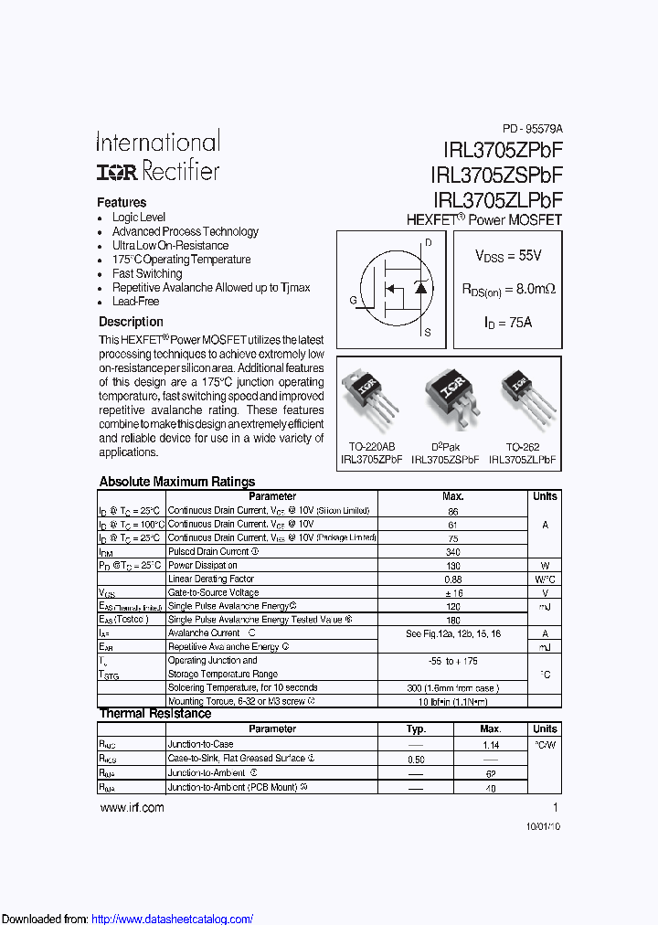 IRL3705ZLPBF_9102786.PDF Datasheet
