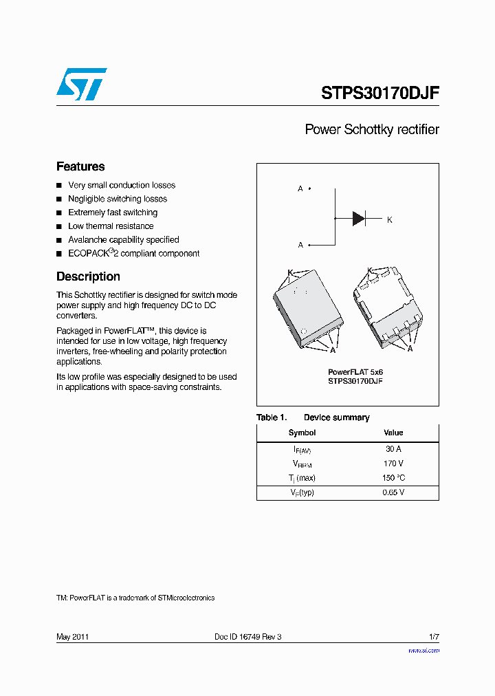 STPS30170DJF_9104196.PDF Datasheet