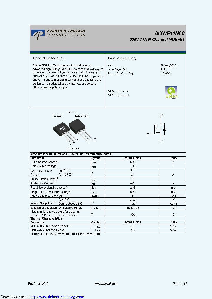 AOWF11N60_9121048.PDF Datasheet